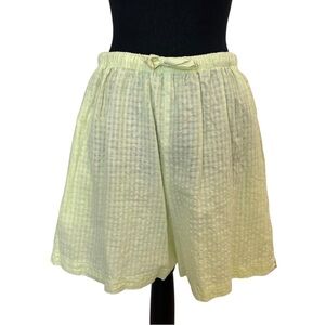 Eileen Fisher Shorts Seersucker Yellow Green Pull On Cotton Linen Size Large